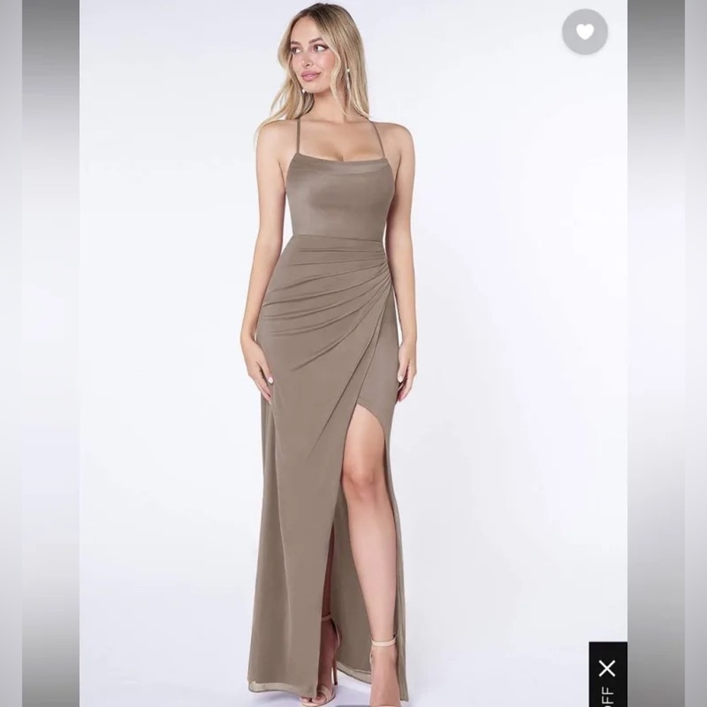 Azazie Kalea Taupe Size 6 Petite